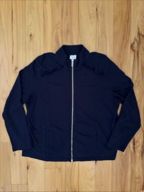 WEEKENDS BY CHICO'S | Navy French Terry Full-Zip Ruffle Jacket | Size 3-XL
